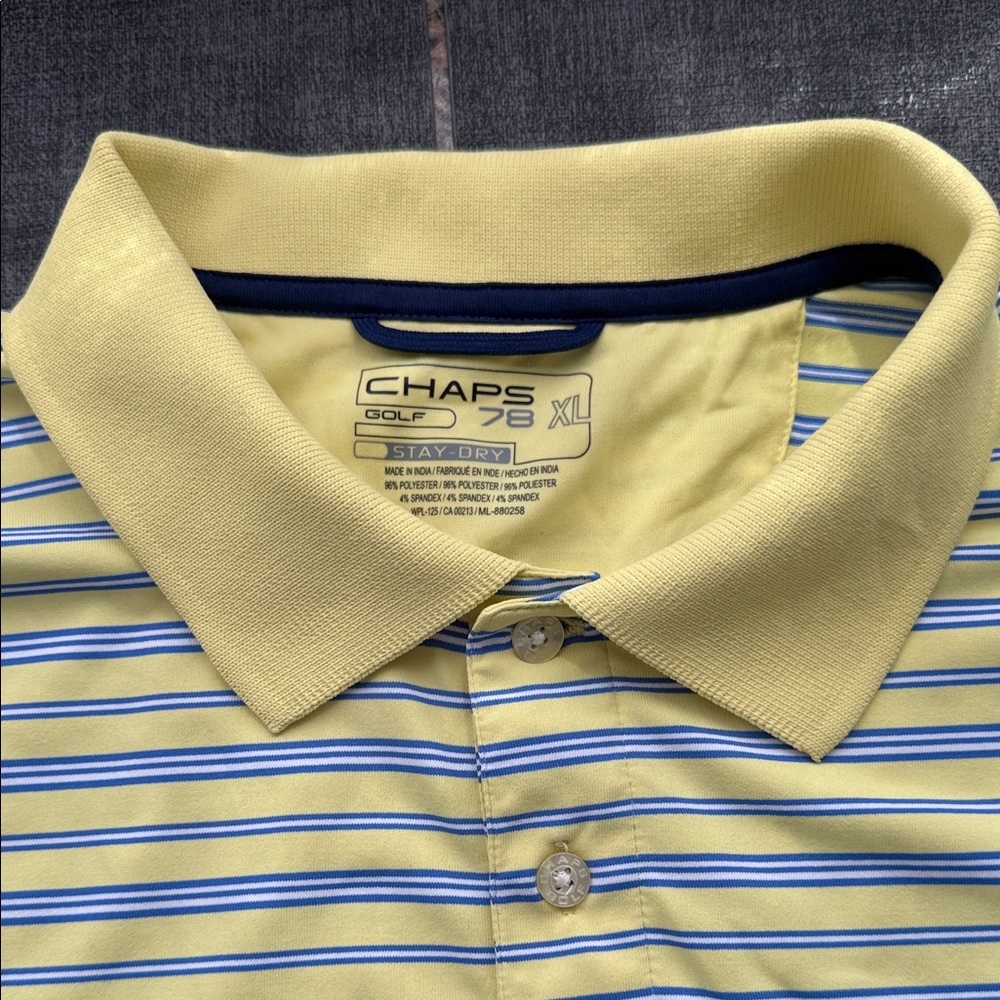 Chaps 78 Golf - Men's Polo in Yellow with Blue Stripes - XL